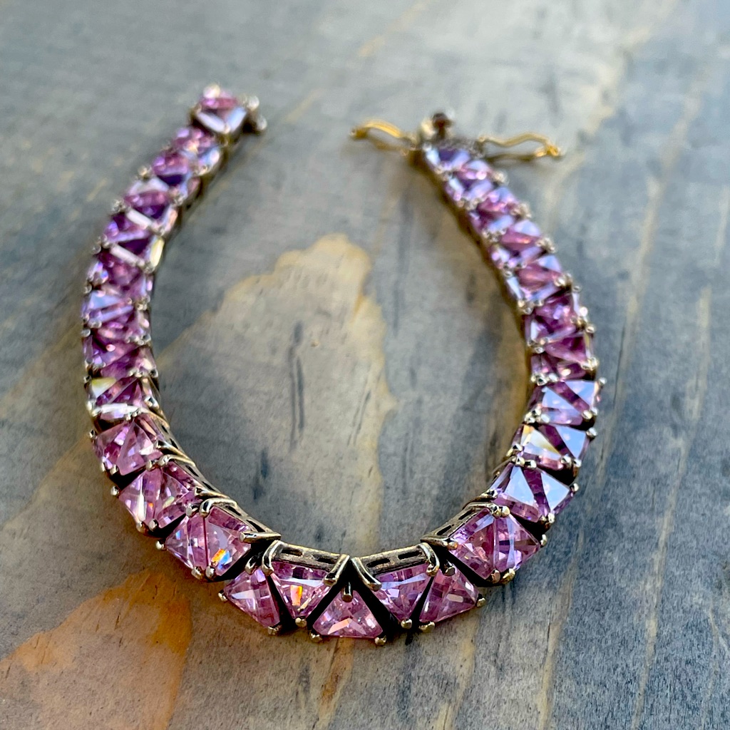 Sterling Silver Bracelet With Pink Stones